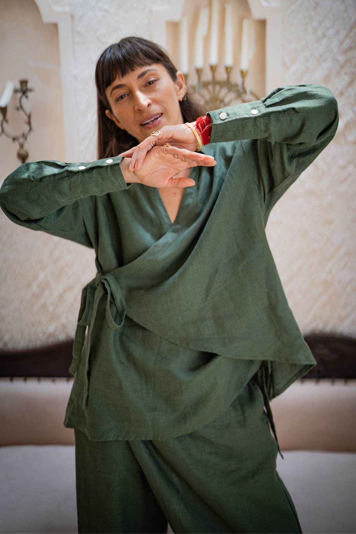 Nam Wrap Top Set with Wrap Linen Pants