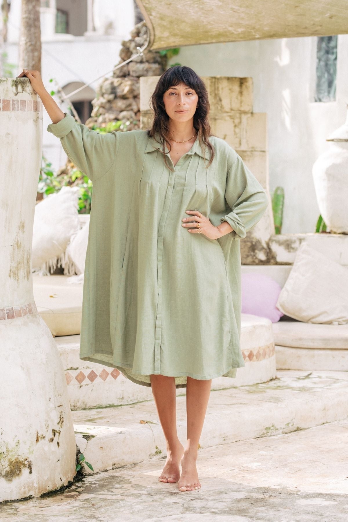 Kundalini Gown Short (Linen / Rayon) Sage Green (W)
