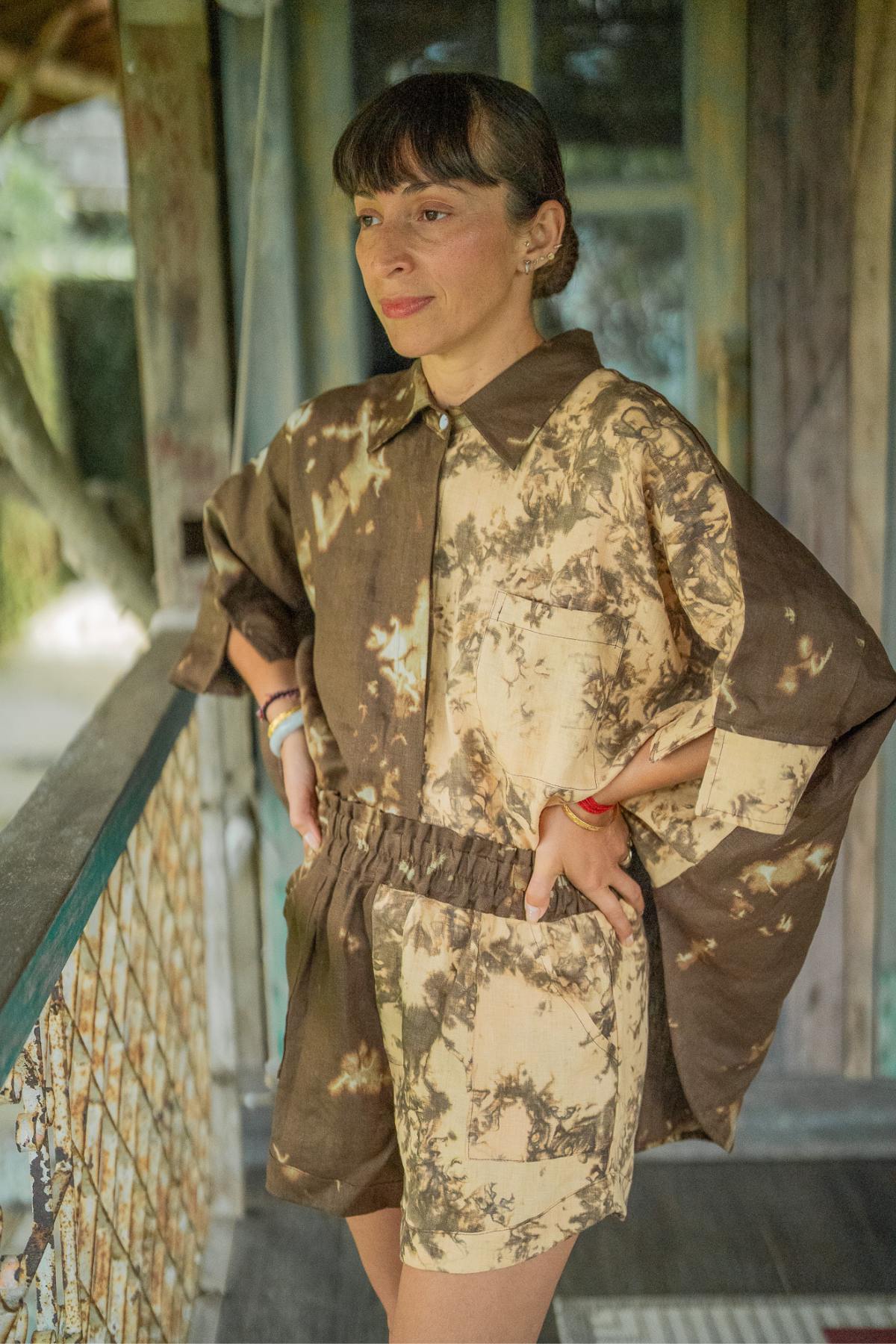 Myrah Penaloza conscious fashion — Suka Set in Tierra, hand-dyed by artisan families in Bali