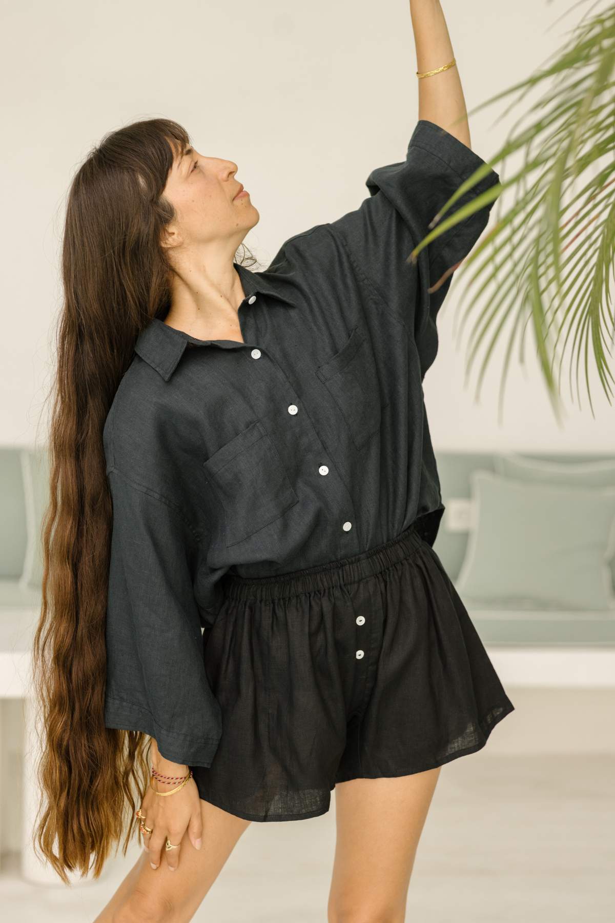 Nidra Button Down Top, Dark Moon Black - PR