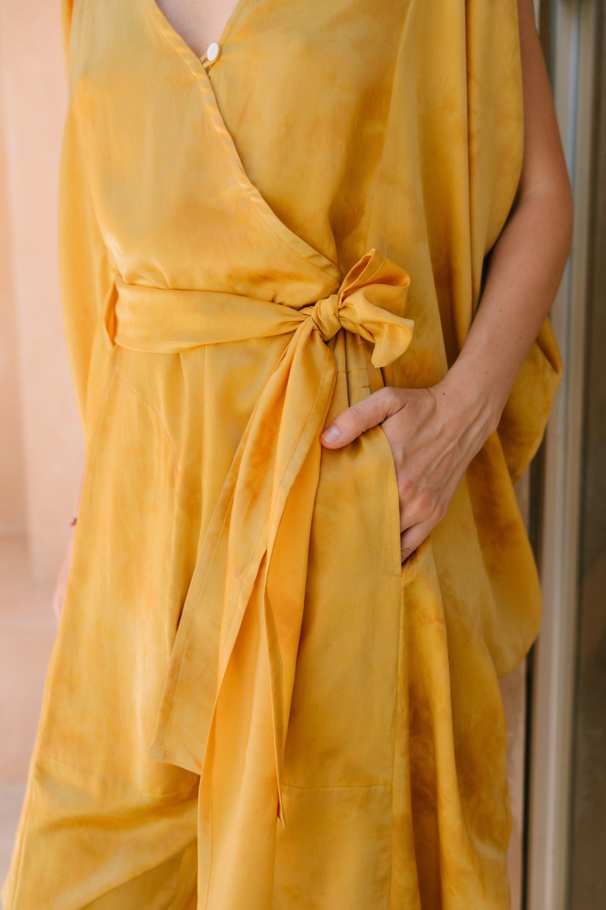 Kuan Yin Silk Playsuit - Turmeric Gold