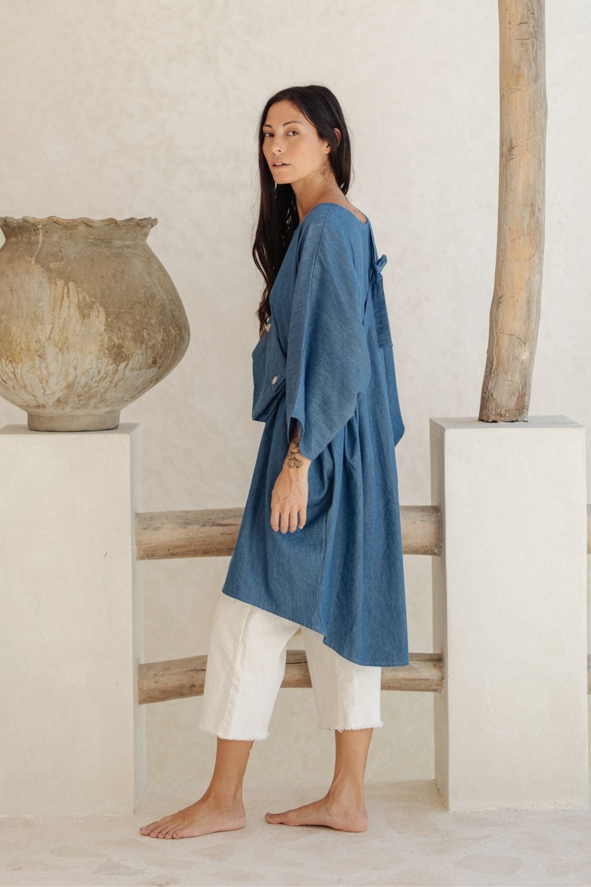 Stone Washed Denim Butterfly Tunic SS