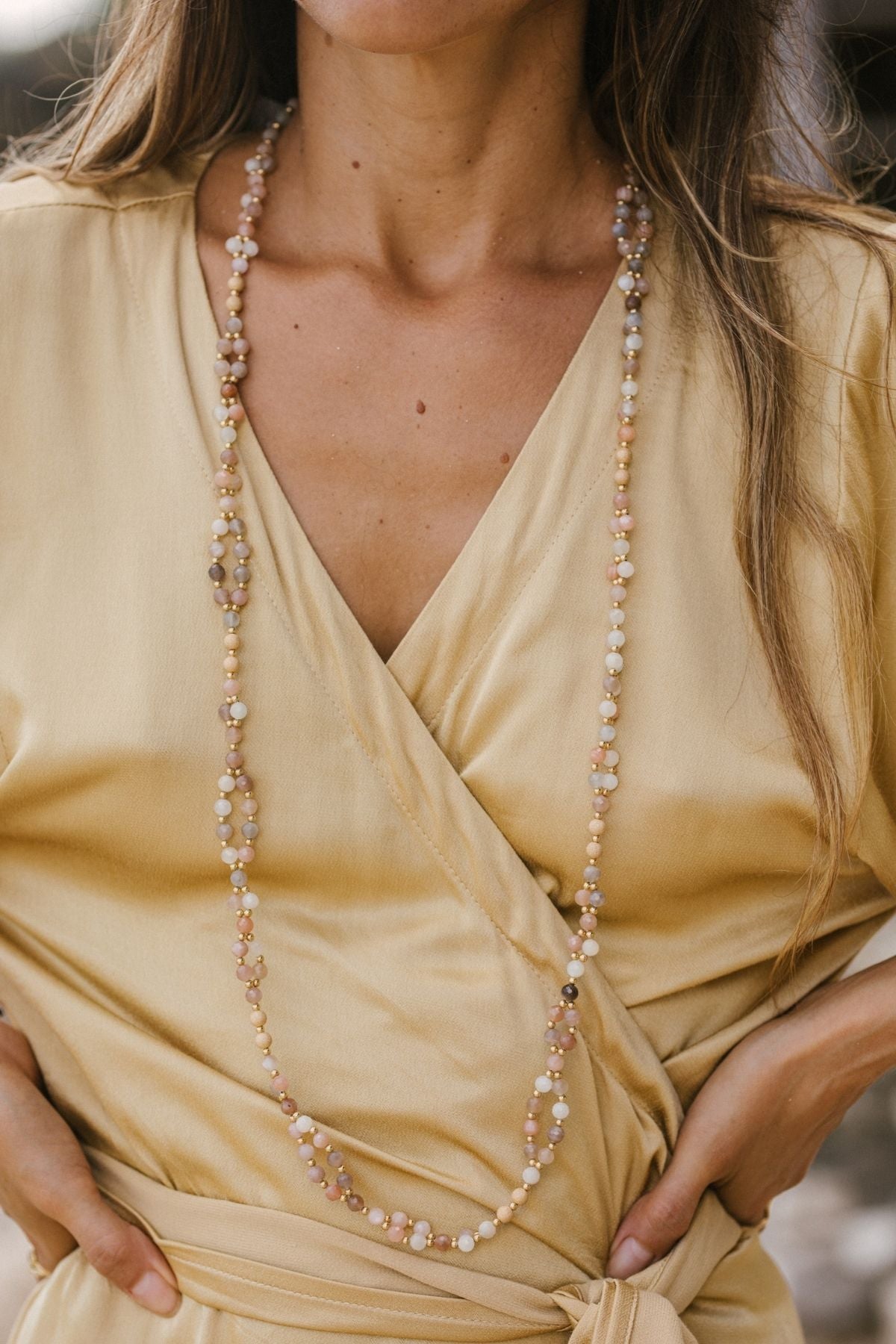 Tantric Necklace - Peach Moonstone and Stardust Gold