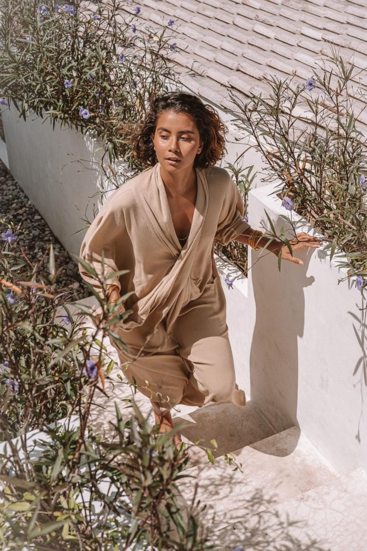 Amma Gown Spring Clay detail by Myrah Penaloza. Limited edition bamboo rayon gown, fits small/medium, artisan made Bali.