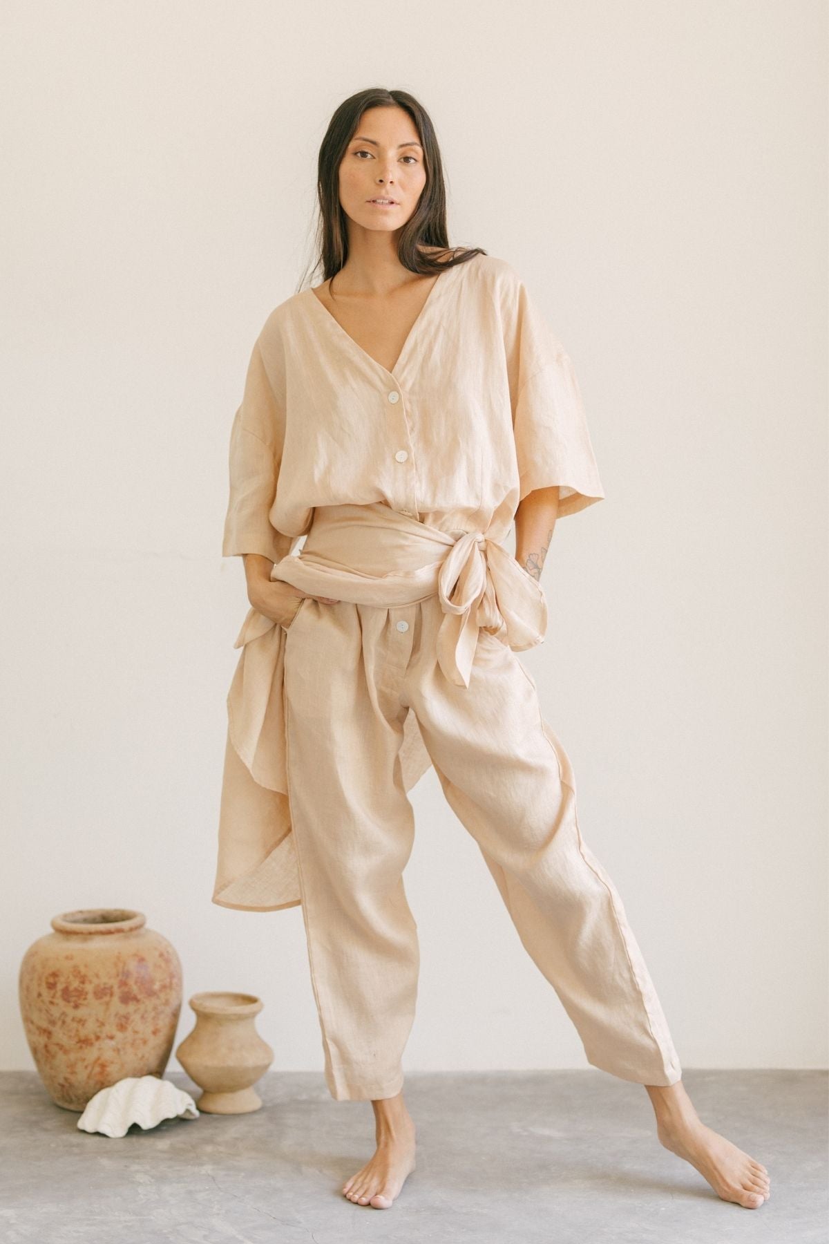 Temple Wrap Playsuit (100% Linen)