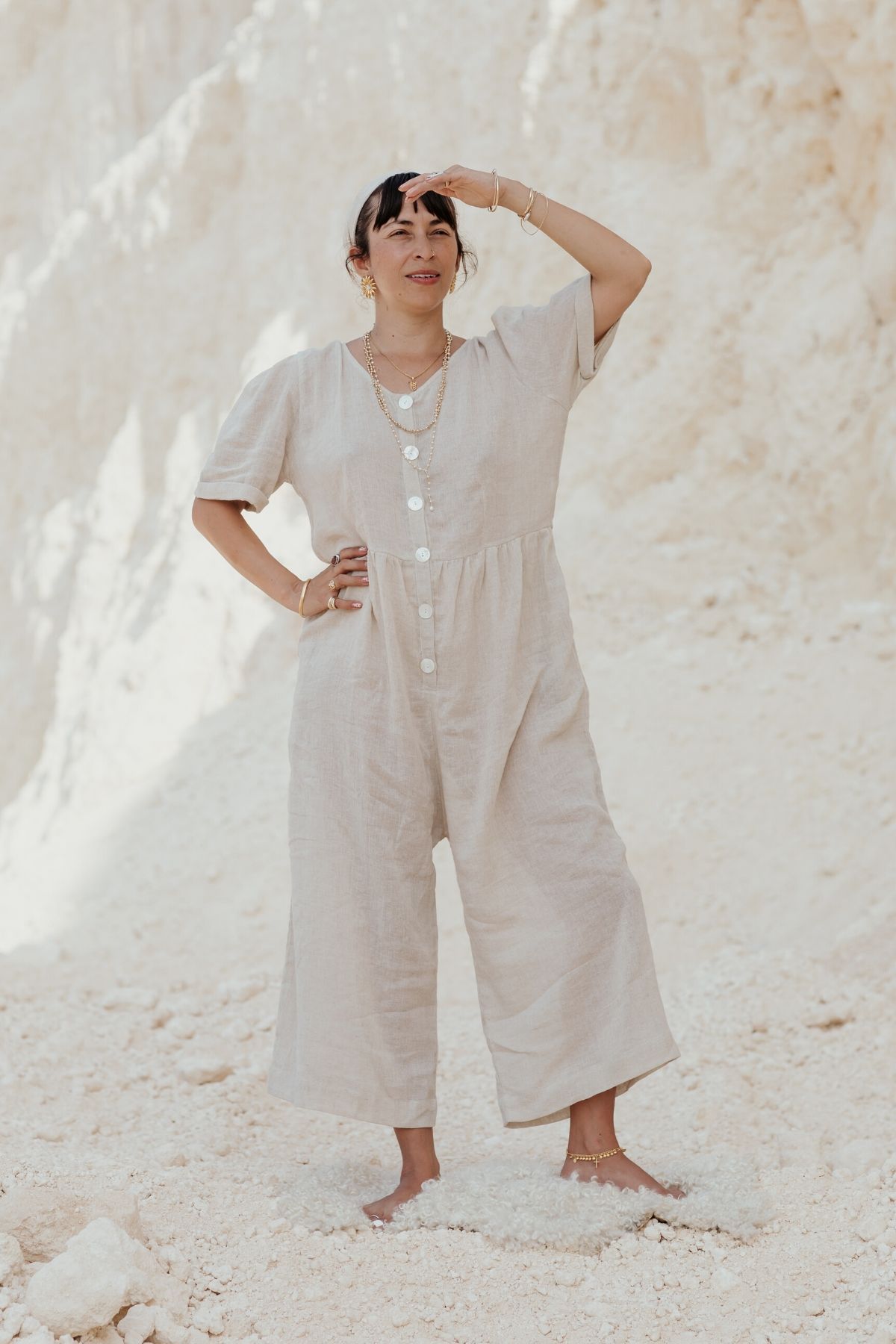 Lila Playsuit (100% Linen, Off White) WI